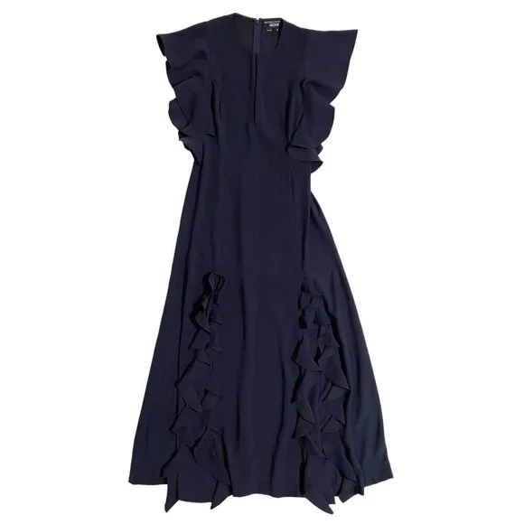 Sachin & Babi Noir Navy Blue RUFFLED Illiana Evening Gown Dress Sz 10 NWT - Picture 3 of 11